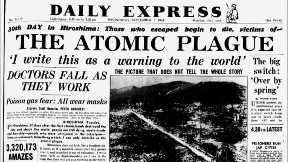 London Daily Express front page, September 5, 1945: "The Atomic Plague"